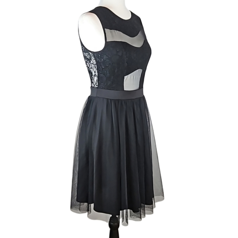 Vintage Y2K Whimsigoth Mesh & Lace Tulle Layered Party Dress Black, Size M - Picture 7 of 8